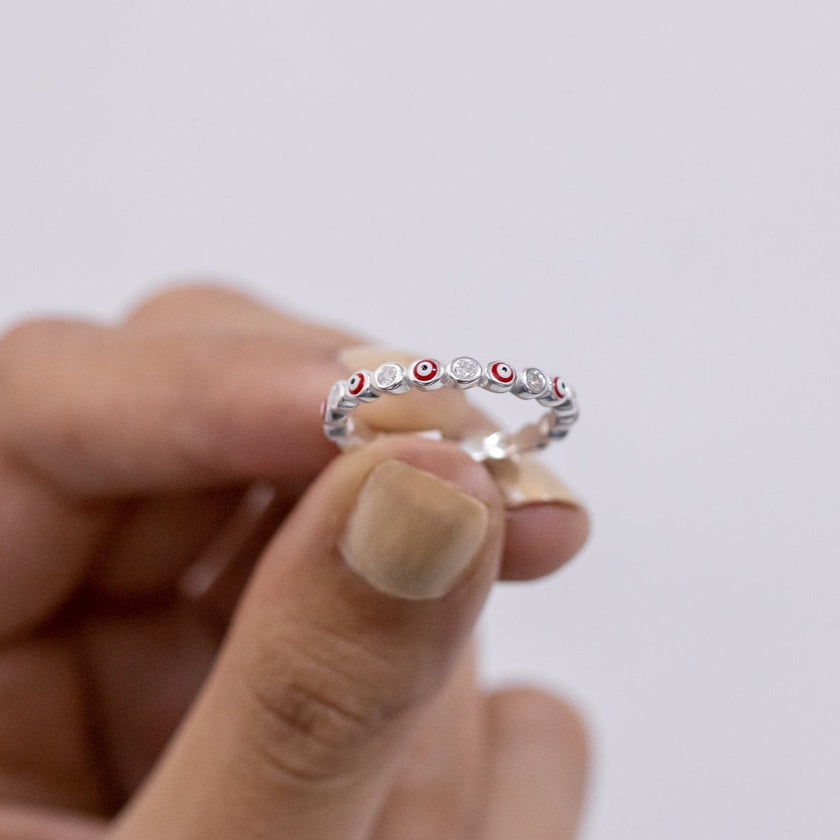 #AD118 - Anillo Churumbela De Ojo Turco Con Zirconia Plata - B08/1.8