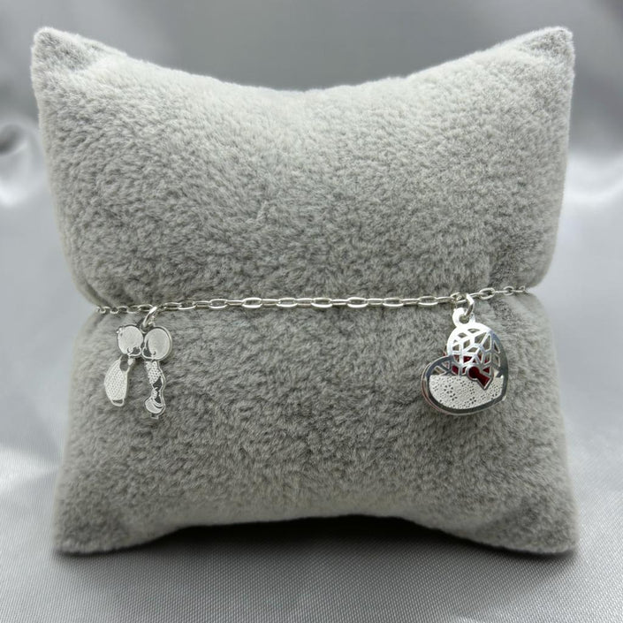 #PA316 - Pulsera De Corazón Con Parejita De Plata - LL2.6