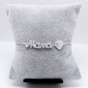 #PA156 - Pulsera De Mamá Y Corazón Con Piedra Zirconia Plata - C14/4.1