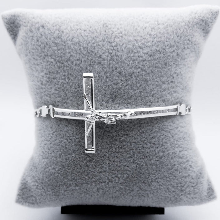#PA248 - Pulsera De Cruz/Crucifijo/Cristo Piedra Zirconia Plata - A09/7.0