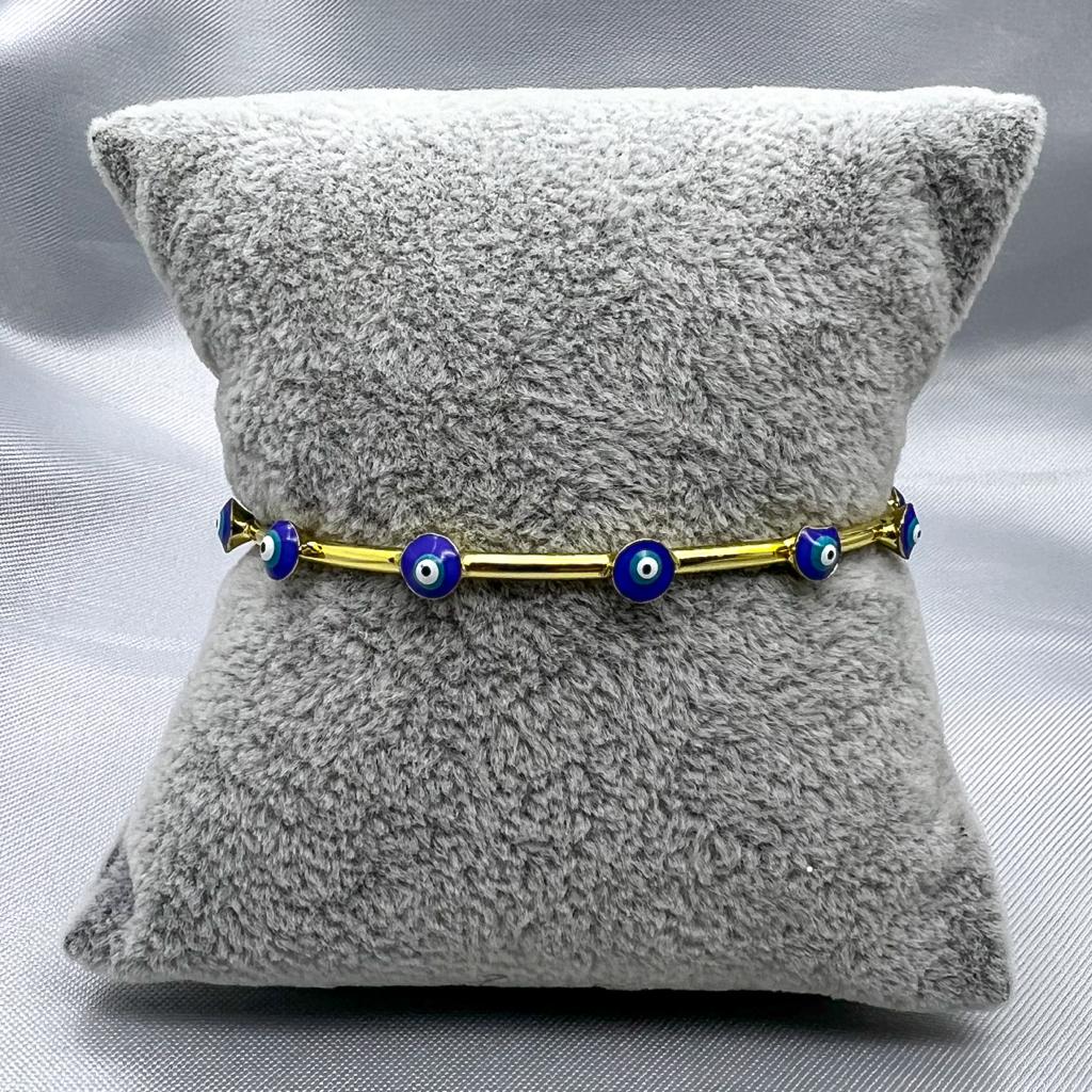 #PAL136 - Pulsera De Ojo Turco Ajustable De Oro Laminado 18k