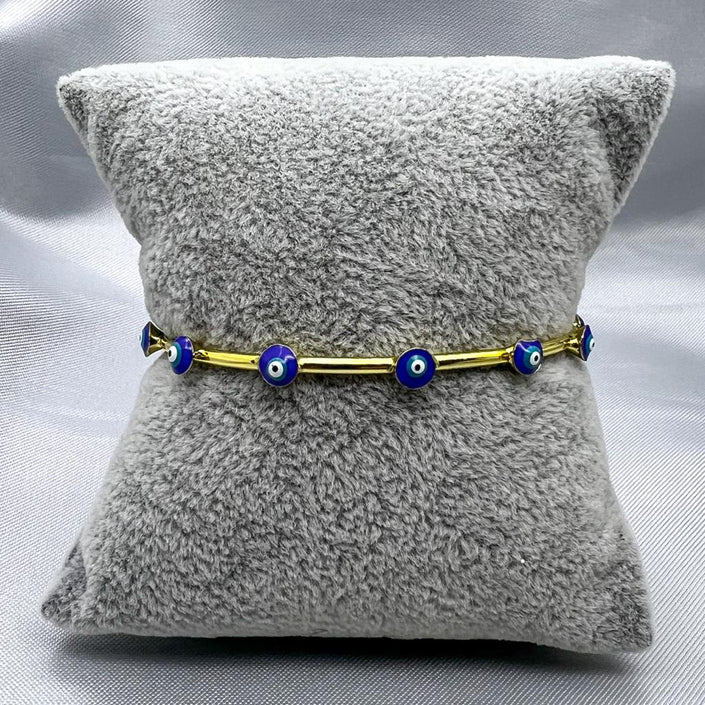 #PAL136 - Pulsera De Ojo Turco Ajustable De Oro Laminado 18k